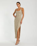 Beige Pearl Embellished Scoop Neck Midi Dress - Designer Collection