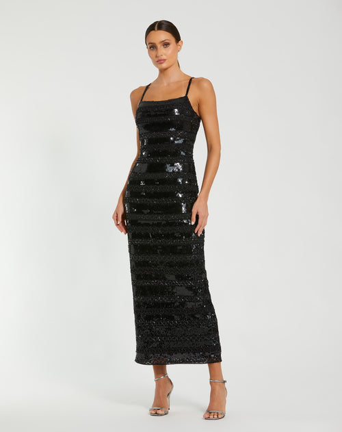 Black Embellished Spaghetti Strap Midi Dress - Designer Collection