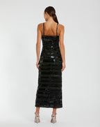 Black Embellished Spaghetti Strap Midi Dress - Designer Collection