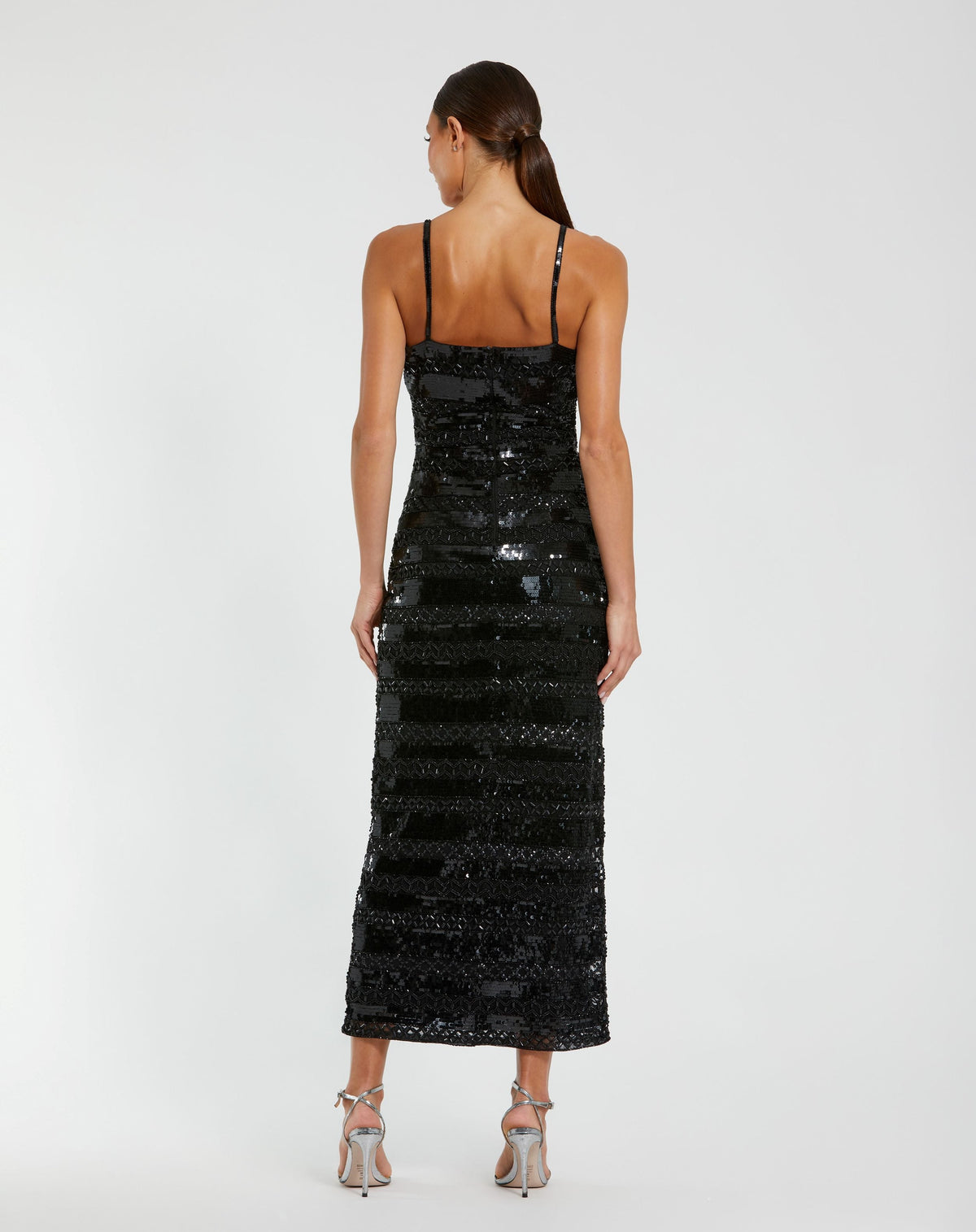 Black Embellished Spaghetti Strap Midi Dress - Designer Collection