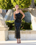 Black Embellished Spaghetti Strap Midi Dress - Designer Collection