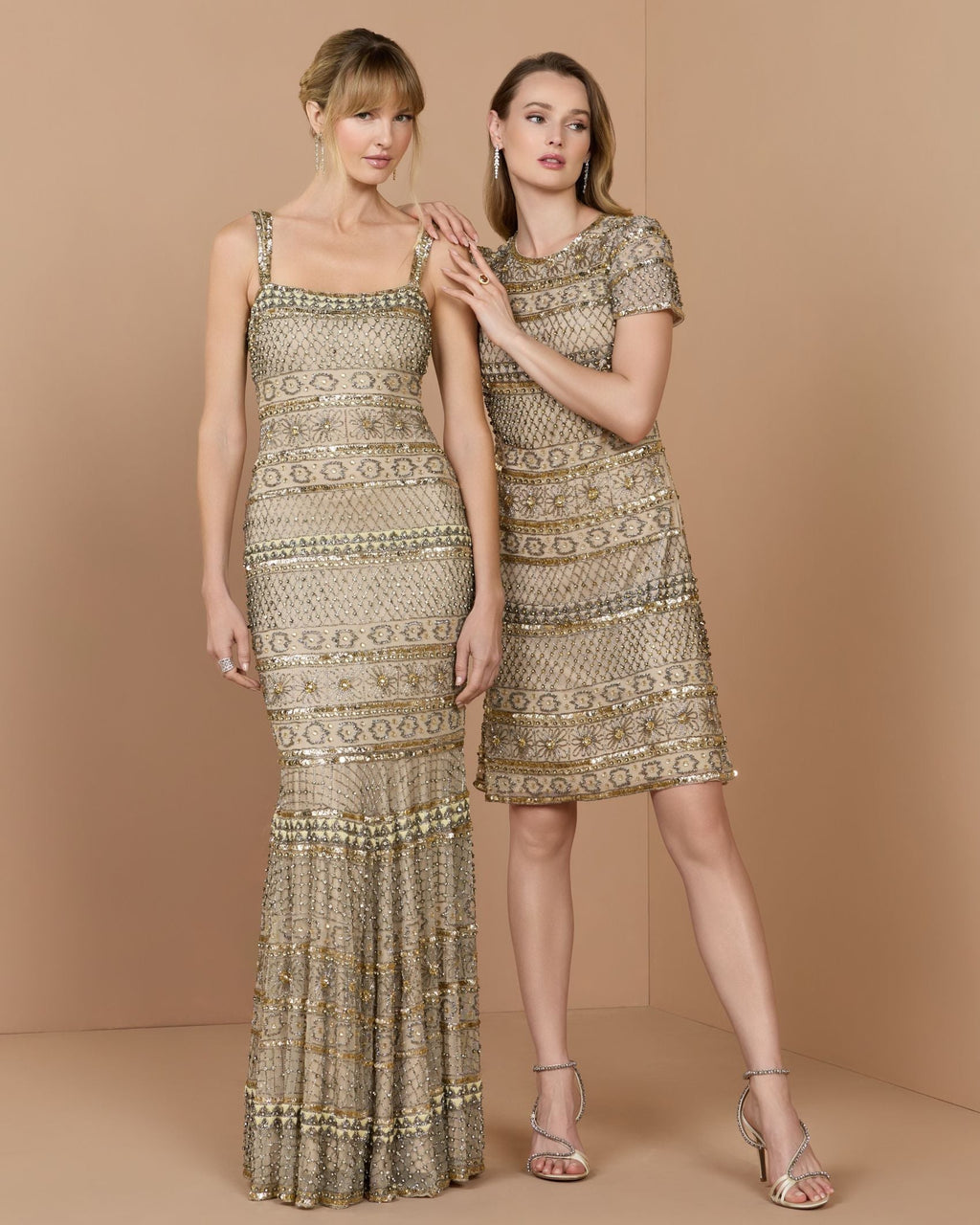 Gold Short Sleeve Embellished Mini Dress - Designer Collection