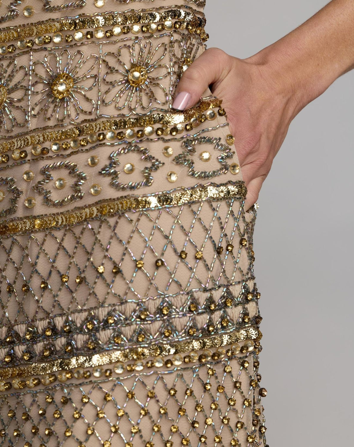 Gold Short Sleeve Embellished Mini Dress - Designer Collection