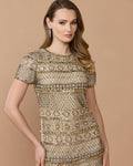 Gold Short Sleeve Embellished Mini Dress - Designer Collection