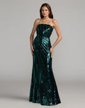 Green Strapless Sequin Trumpet Gown - Designer Collection