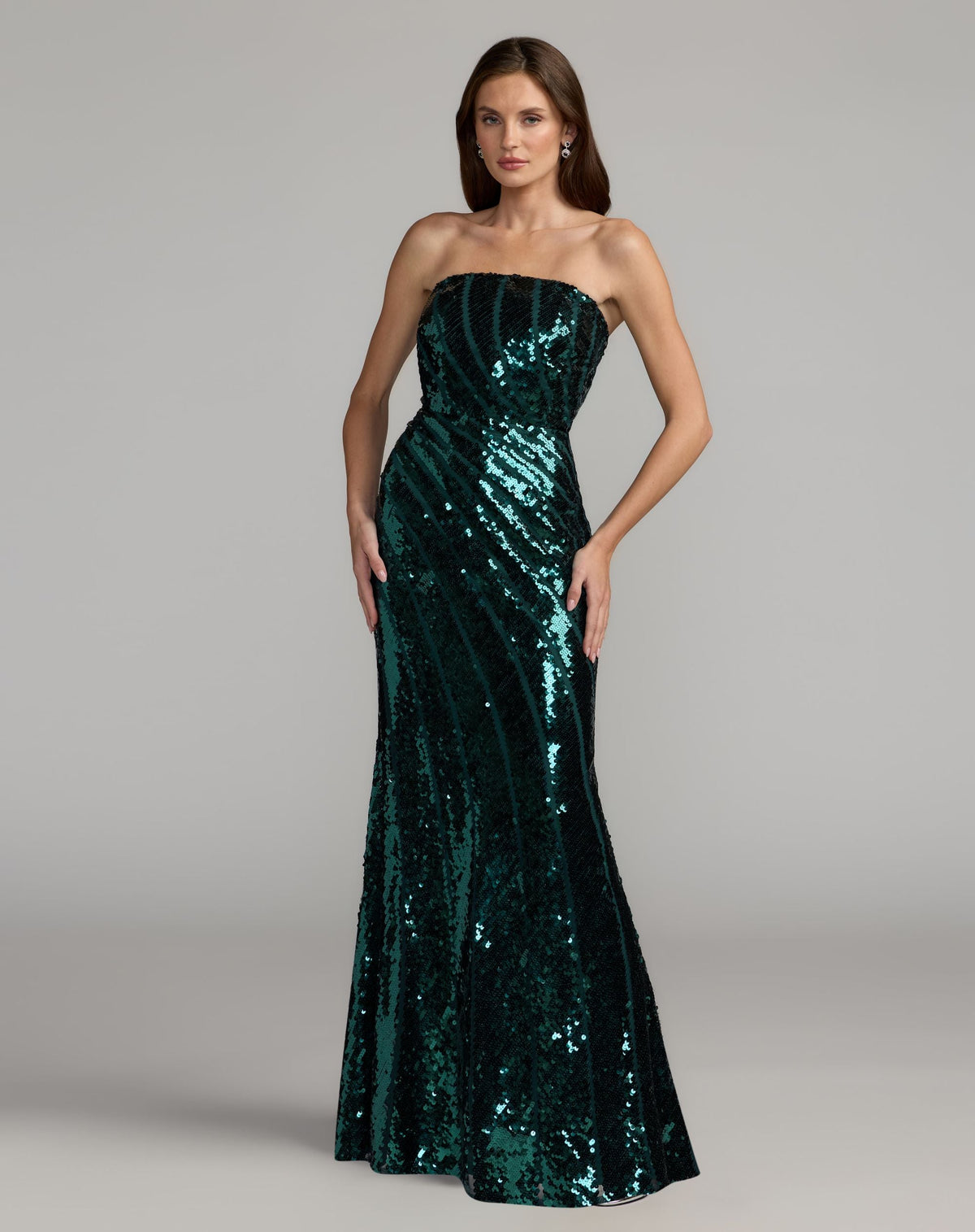 Green Strapless Sequin Trumpet Gown - Designer Collection