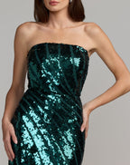 Green Strapless Sequin Trumpet Gown - Designer Collection
