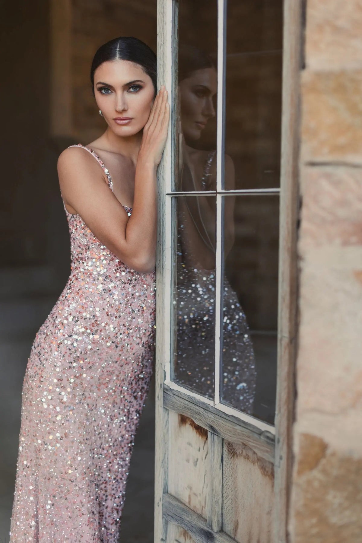 Pink Sequined Low Back Slip Gown - Designer Collection