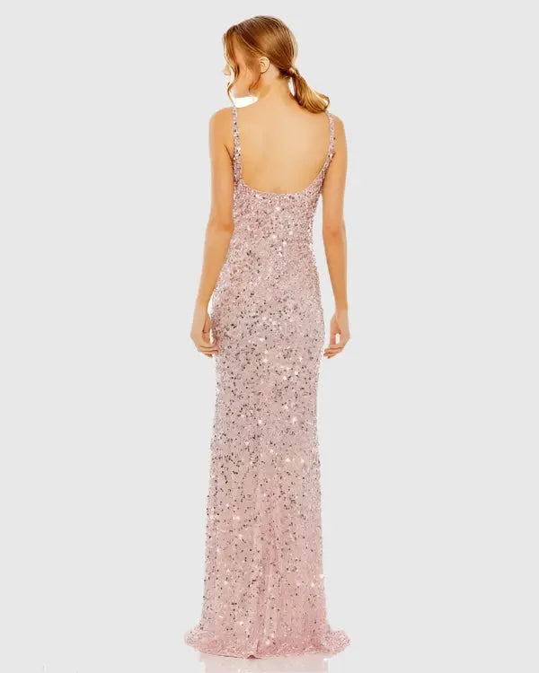 Pink Sequined Low Back Slip Gown - Designer Collection