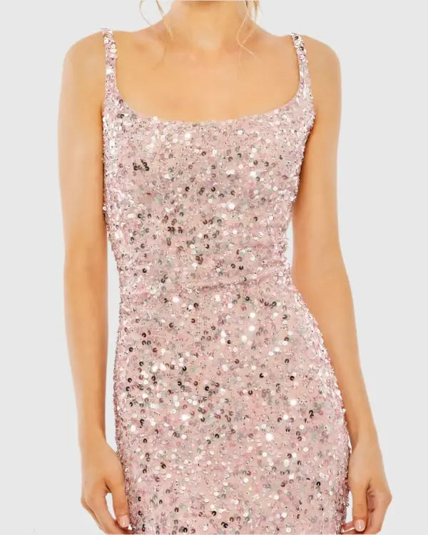 Pink Sequined Low Back Slip Gown - Designer Collection
