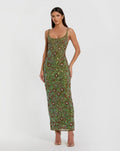 Green Sleeveless Hand Embellished Floral Maxi Dress - Designer Collection