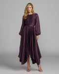 Purple Long Sleeve Pleated Charmeuse Handkerchief Dress - Contemporary Collection