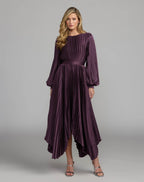 Purple Long Sleeve Pleated Charmeuse Handkerchief Dress - Contemporary Collection