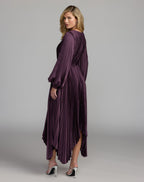 Purple Long Sleeve Pleated Charmeuse Handkerchief Dress - Contemporary Collection