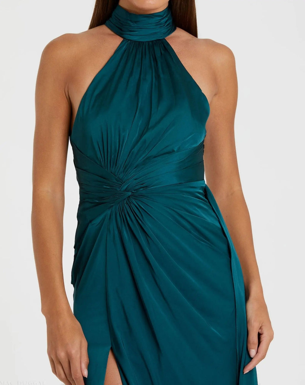 Blue Open Back High Neck Side Ruched Gown - Designer Collection