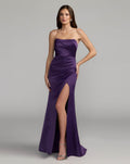 Dark Purple Strapless Satin Gown With Slit Contemporary Collection