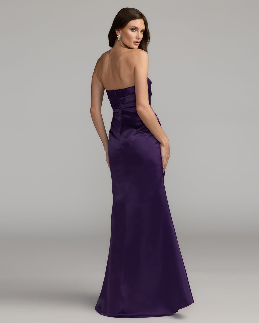 Dark Purple Strapless Satin Gown With Slit Contemporary Collection