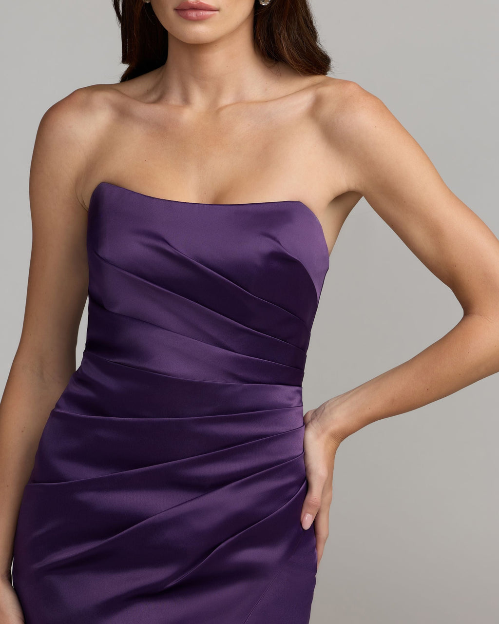 Dark Purple Strapless Satin Gown With Slit Contemporary Collection