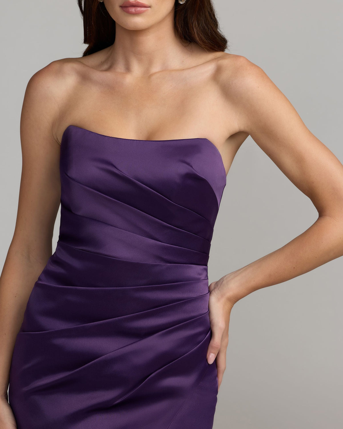 Dark Purple Strapless Satin Gown With Slit Contemporary Collection