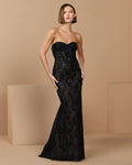 Black Embellished Strapless Bustier Gown With Sweeping Train - Designer Collection