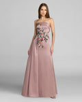Purple Floral Embroidered Satin Strapless Gown Designer Collection