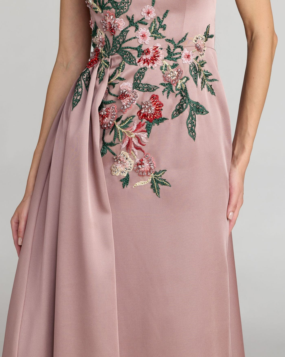 Purple Floral Embroidered Satin Strapless Gown Designer Collection
