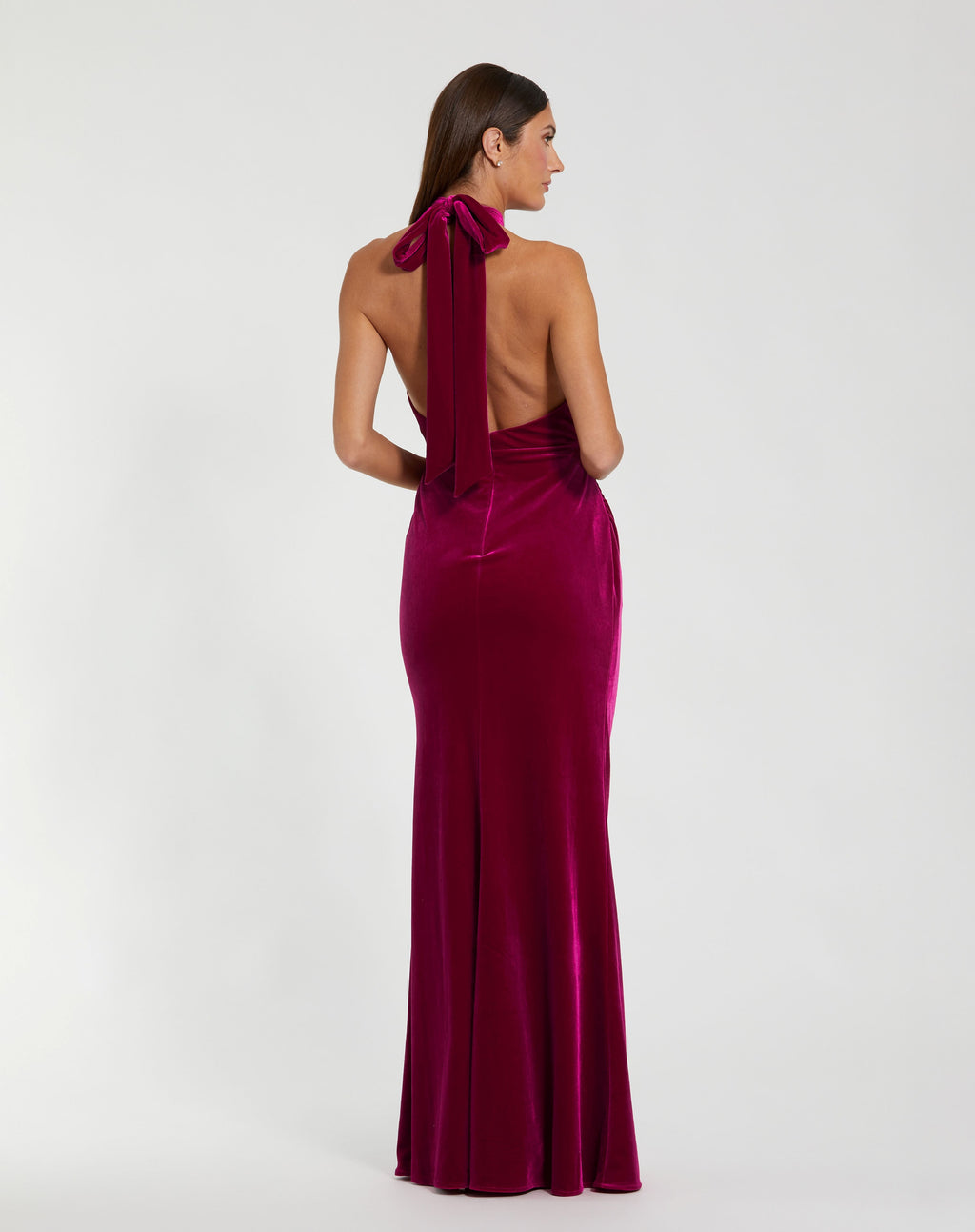 Berry Twist Neck Open Front Velvet Draped Gown - Contemporary Collection