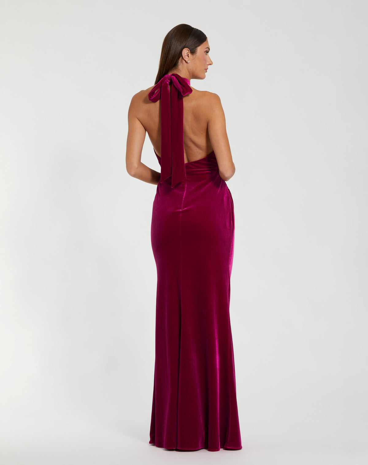 Berry Twist Neck Open Front Velvet Draped Gown - Contemporary Collection