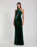 Green Twist Neck Open Front Velvet Draped Gown - Contemporary Collection