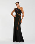 Black One Shoulder Crepe Illusion Cutout Gown Contemporary Collection