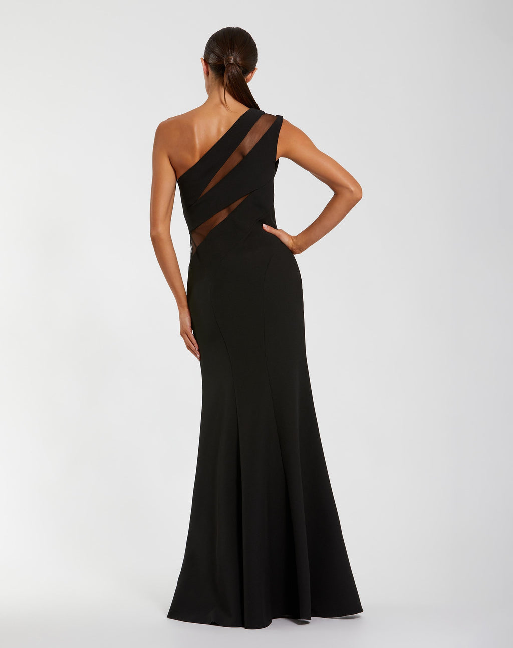 Black One Shoulder Crepe Illusion Cutout Gown Contemporary Collection