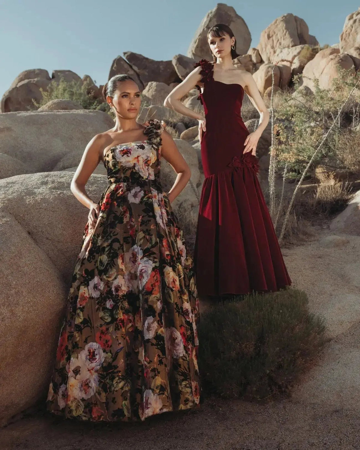Multicolor One Shoulder Floral Velvet Ball Gown - Designer Collection