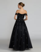 Black Pearl Embellished Off The Shoulder Ball Gown - Designer Collection