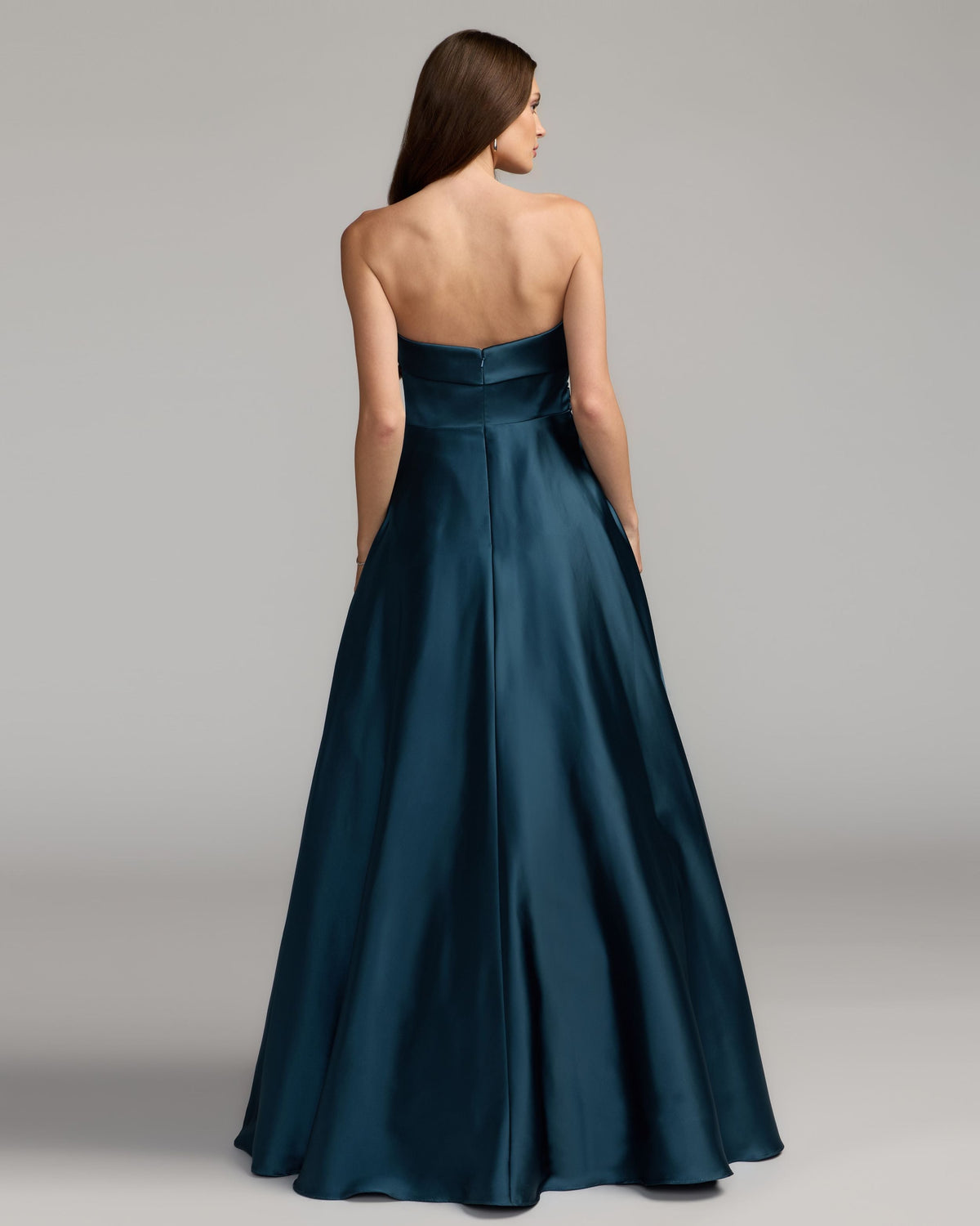 Navy Strapless Draped Satin Ball Gown Designer Collection