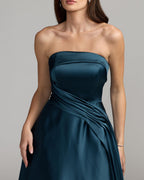 Navy Strapless Draped Satin Ball Gown Designer Collection