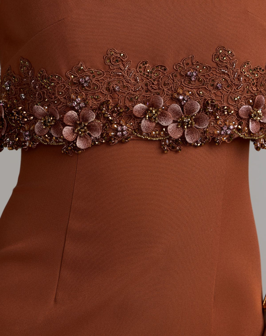 Orange Embroidered High Neck Sleeveless Ankle Dress - Designer Collection