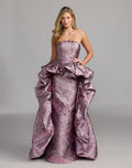 Pink Metallic Strapless Gown With Bubble Overskirt - Designer Collection