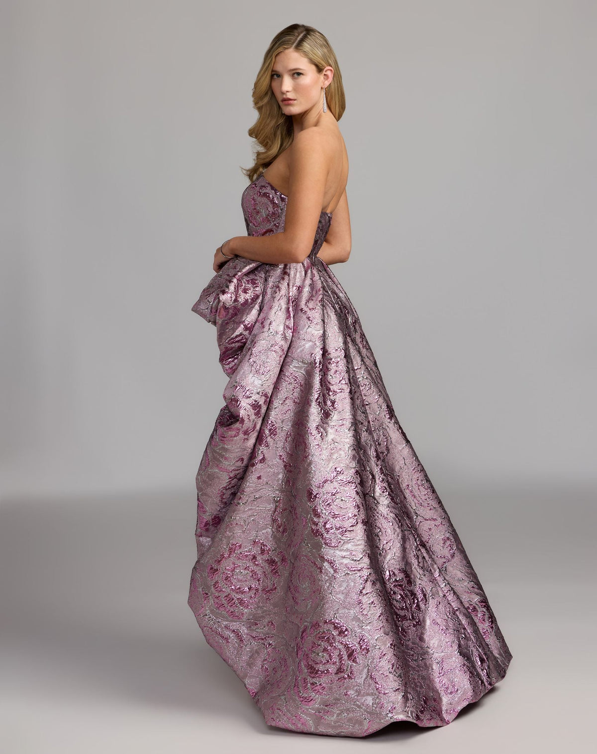 Pink Metallic Strapless Gown With Bubble Overskirt - Designer Collection