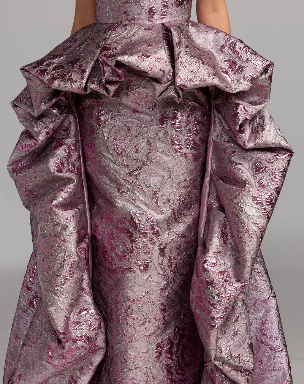Pink Metallic Strapless Gown With Bubble Overskirt - Designer Collection
