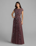 Purple Floral Embellished Cap Sleeve Gown - Designer Collection