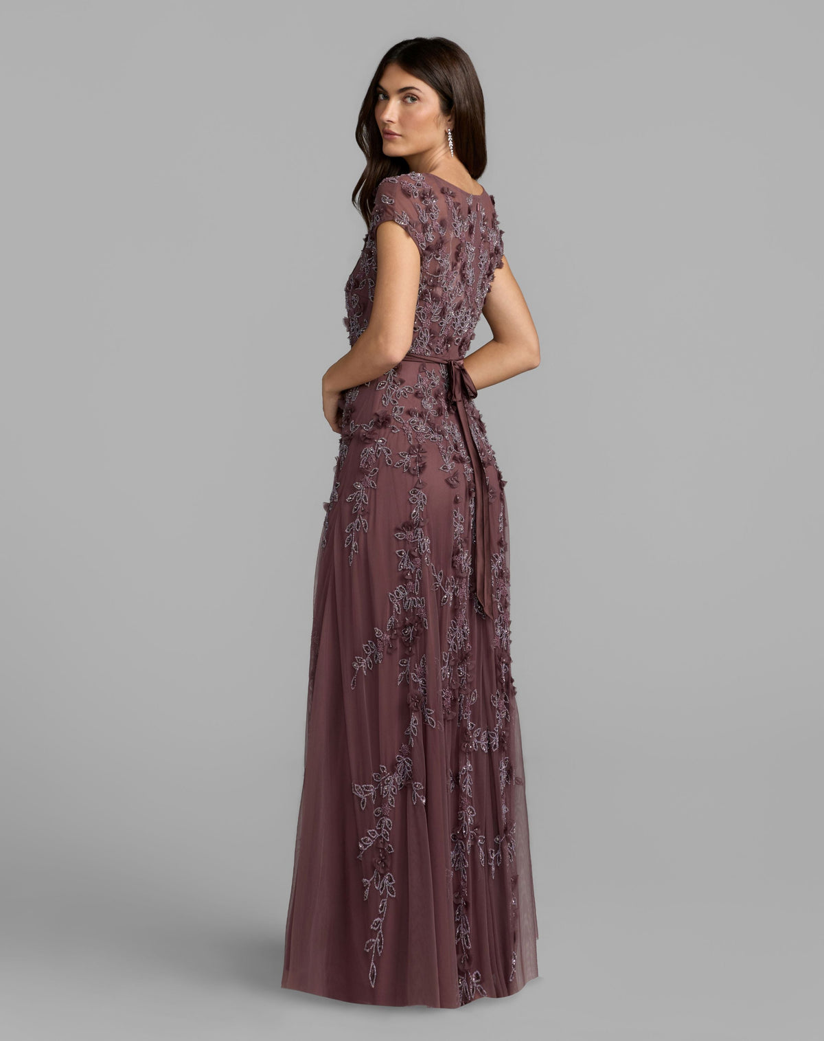 Purple Floral Embellished Cap Sleeve Gown - Designer Collection