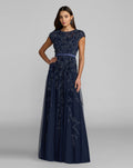 Navy Floral Hand Embellished Cap Sleeve Gown - Designer Collection