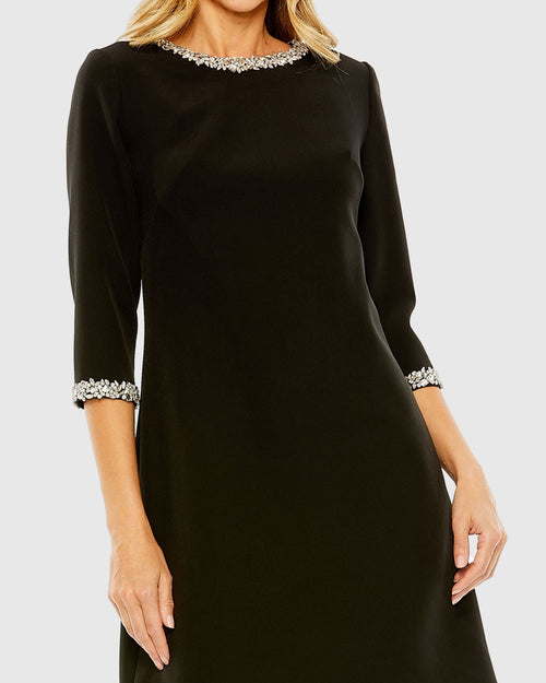 Black Embellished Crepe Cocktail Dress - Designer Collection