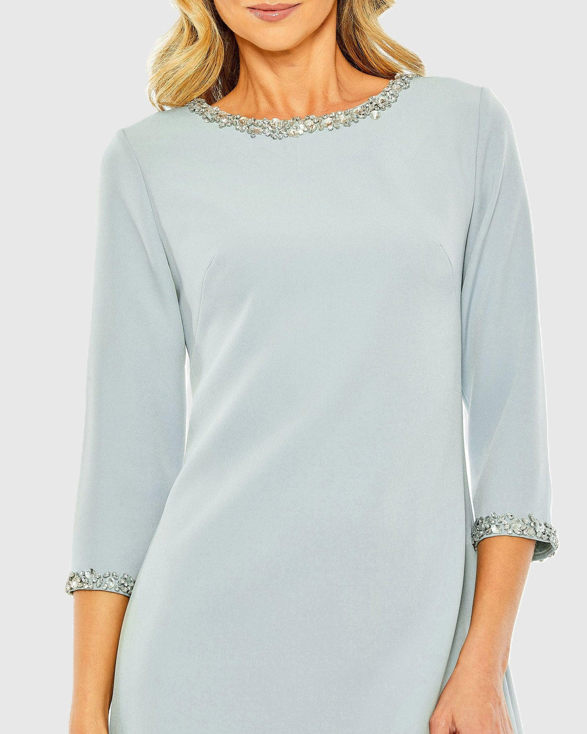Light Blue Embellished Crepe Cocktail Dress - Designer Collection