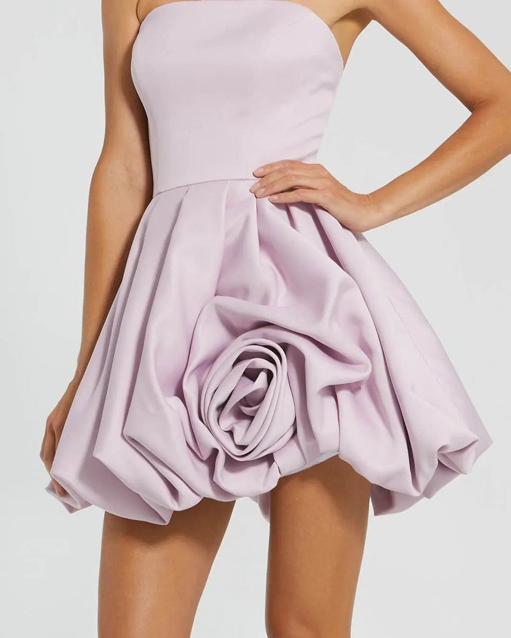 Purple Strapless Mini Dress With Rose Ruffle Detail - Contemporary Collection