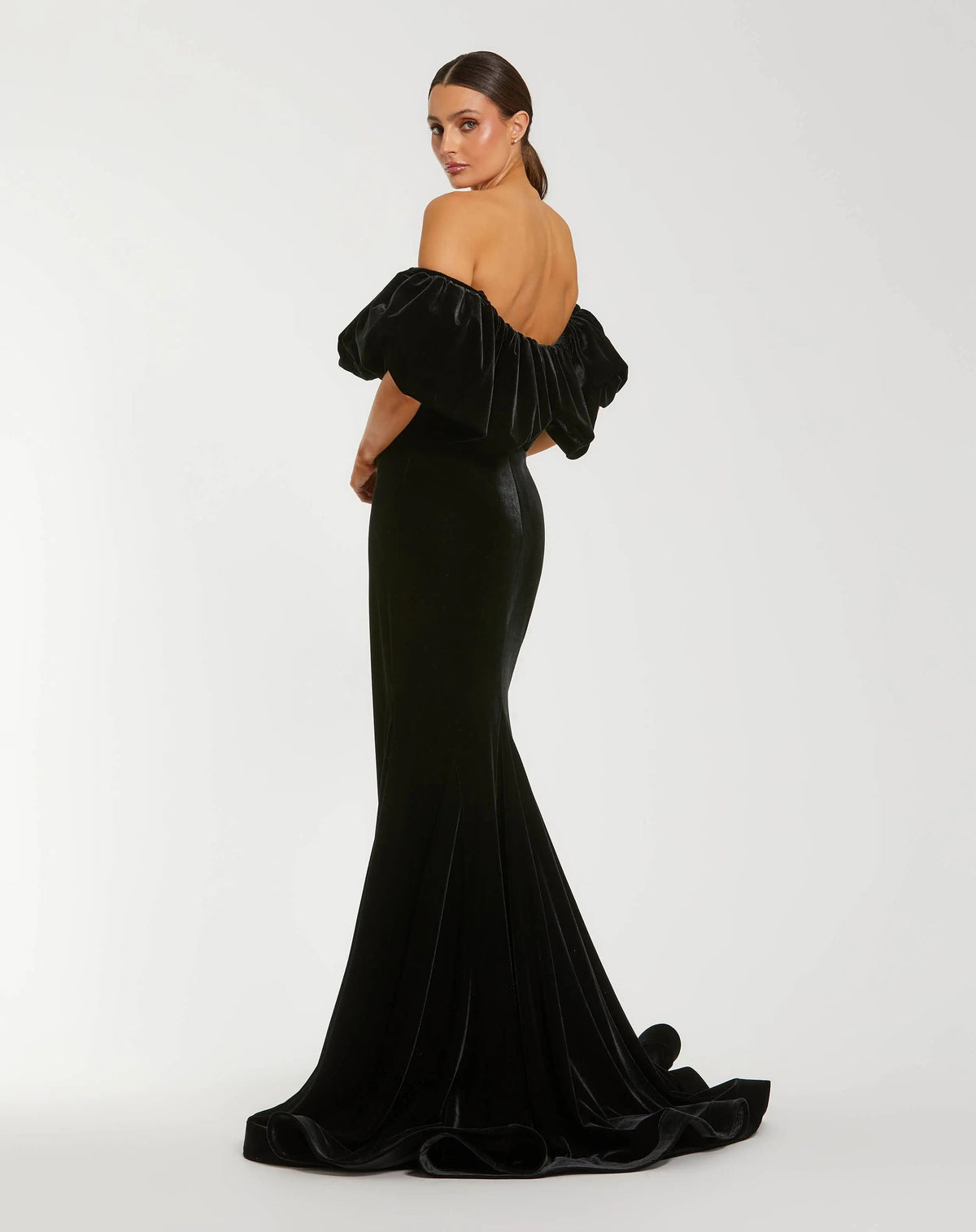 Black Off The Shoulder Velvet Bustier Mermaid Gown - Designer Collection
