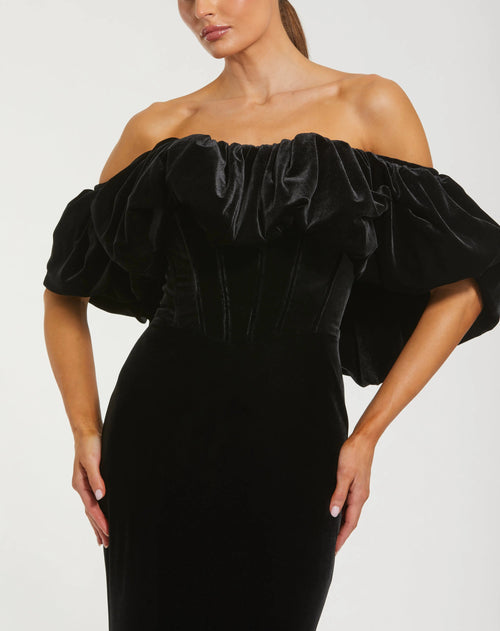 Black Off The Shoulder Velvet Bustier Mermaid Gown Designer Collection