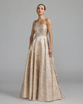 Champagne Gold Metallic Brocade Ball Gown - Designer Collection