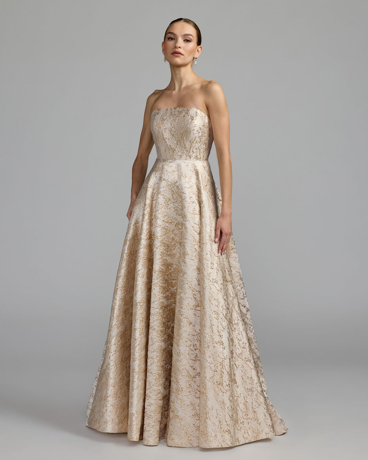 Champagne Gold Metallic Brocade Ball Gown - Designer Collection