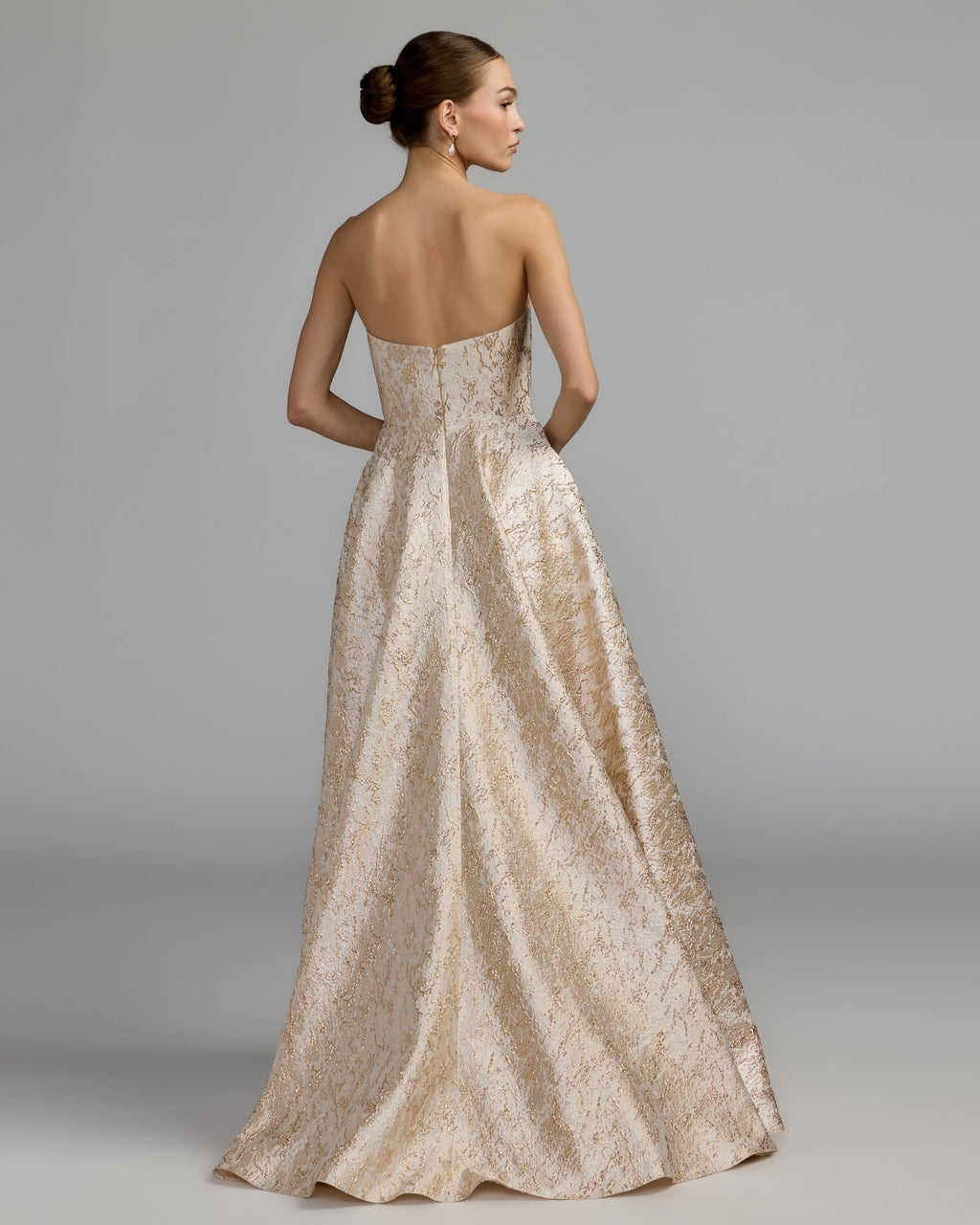 Champagne Gold Metallic Brocade Ball Gown - Designer Collection
